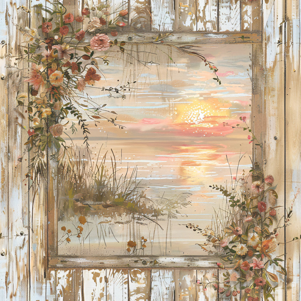 Lake on Rustic Wood Fabric Panel 5