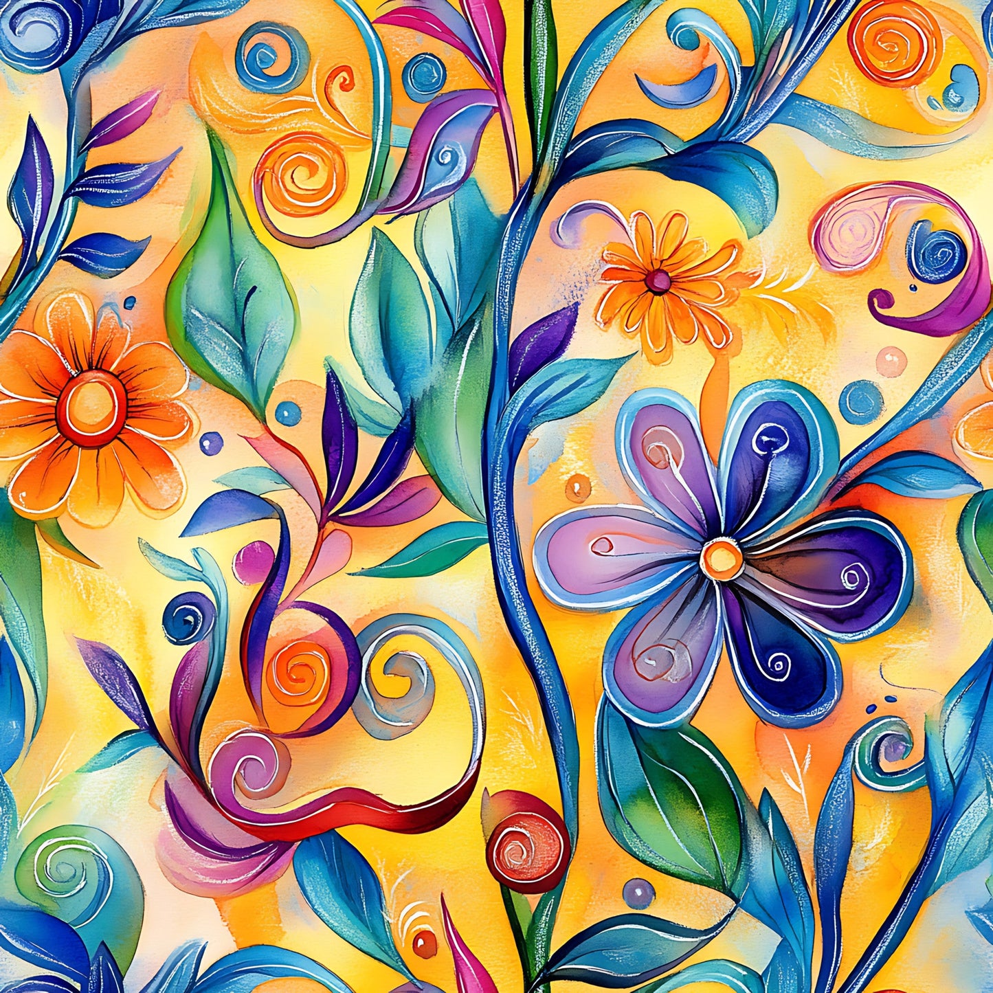 Vibrant Abstract Floral Art Pattern 7 Quilting Cotton Fabric