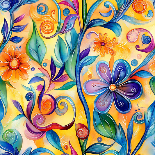 Vibrant Abstract Floral Art Pattern 7 Quilting Cotton Fabric
