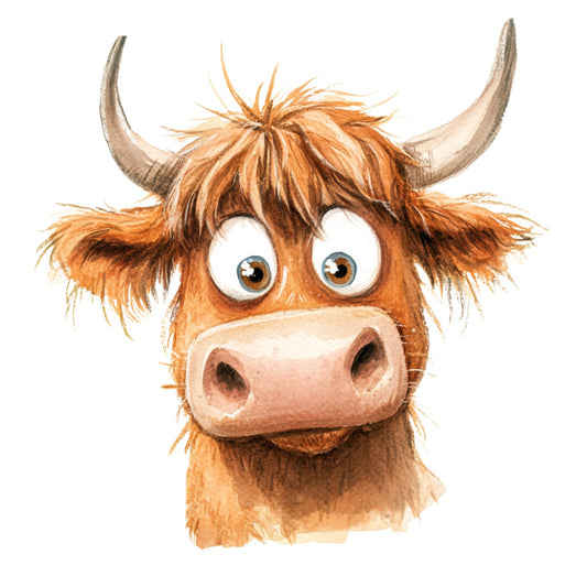 highland cattle, scottish cow, brown, tan, cream, rust, orange, rustic, farmhouse, whimsical, cute, animal, livestock, cattle, horns, long hair, countryside, folk art, children's, humorous, playful, kids fabric, baby, farm animals, country, traditional, pastoral, illustrated, watercolor style
