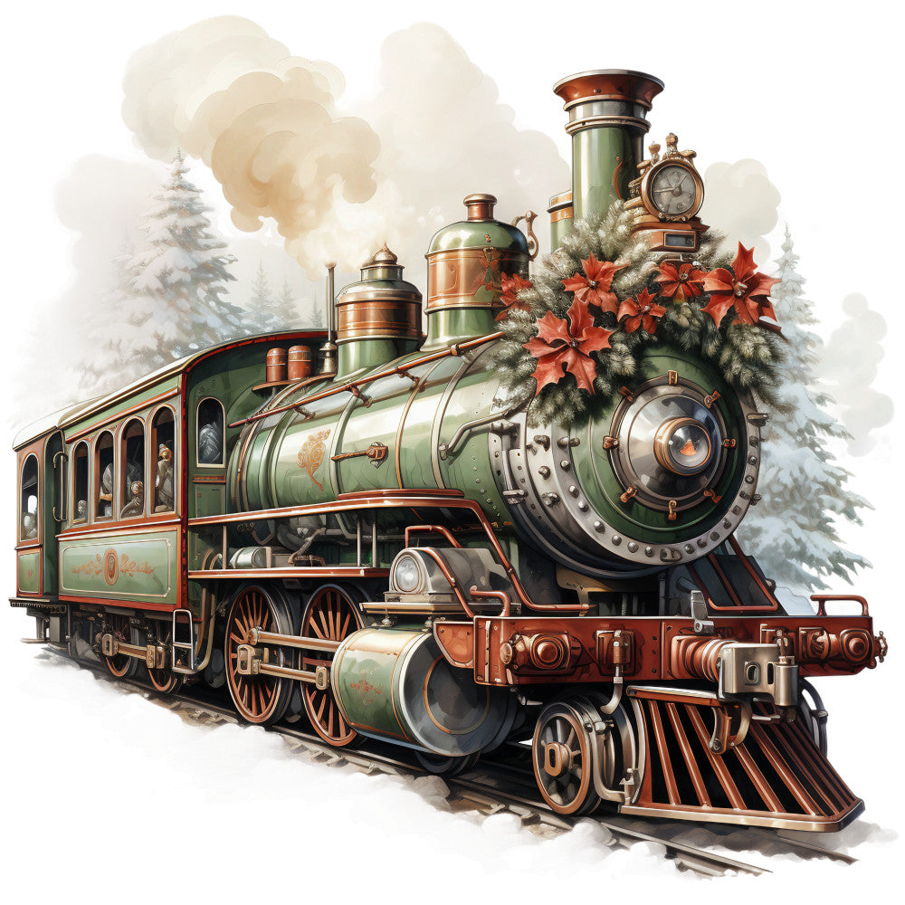 Vintage Christmas Trains Fabric Panel 10