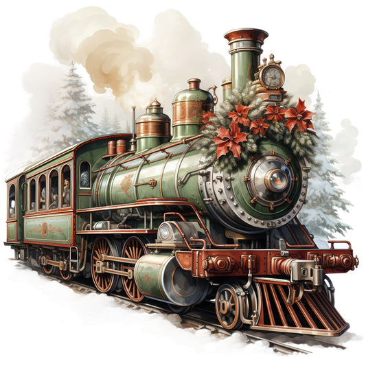 Vintage Christmas Trains Fabric Panel 10