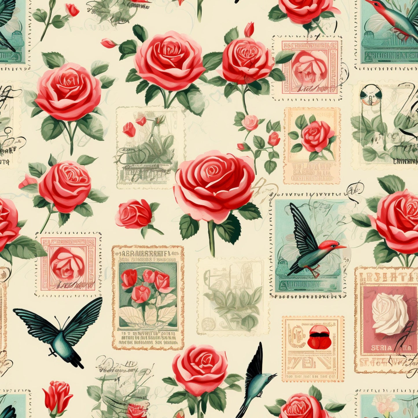 Vintage Love Stamps Pattern 6 Quilting Cotton Fabric