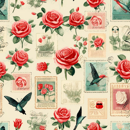 Vintage Love Stamps Pattern 6 Quilting Cotton Fabric