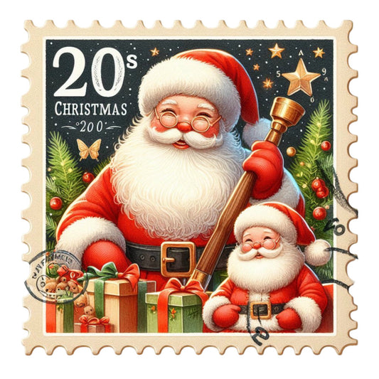 Santa Claus Postage Stamps Fabric Panel 22