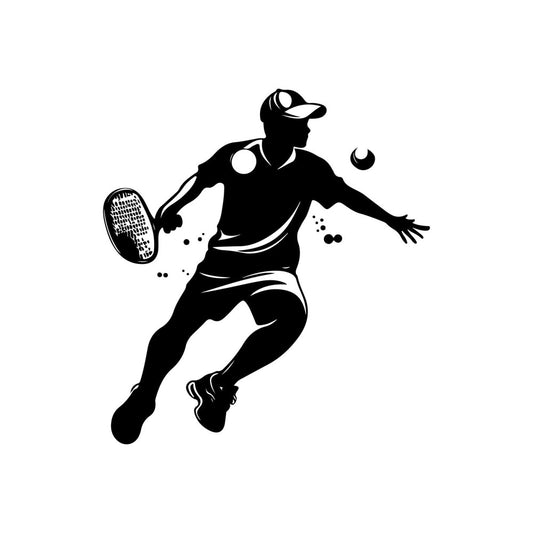 black and white, silhouette, sports, tennis, athlete, active wear, modern, minimalist, geometric, line art, monochrome, contemporary, recreation, fitness, movement, action, dynamic, unisex, casual style, graphic design, bold contrast, illustration, figure, person, outdoor activities, lifestyle, youth oriented
