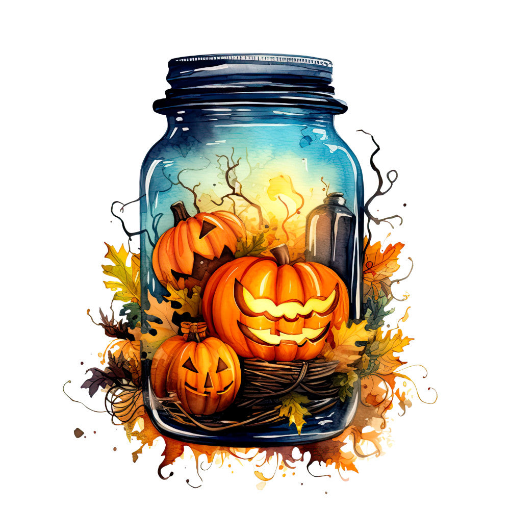 Watercolor Halloween Jar Fabric Panel 1