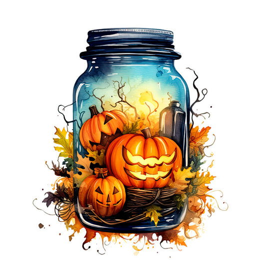 Watercolor Halloween Jar Fabric Panel 1
