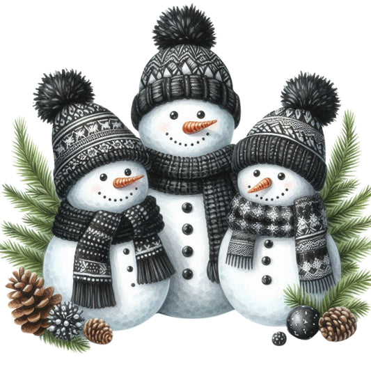 Black Hat Snowmen Fabric Panel 11