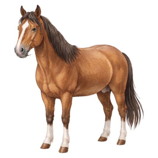 brown horse, bay horse, equestrian, horses, animal, farm animals, farmhouse, rustic, country, western, natural colors, tan, brown, cream, white, dark brown, chestnut, detailed illustration, realistic, portrait style, livestock, ranch, stable, horse lovers, equine, traditional, nature-inspired
