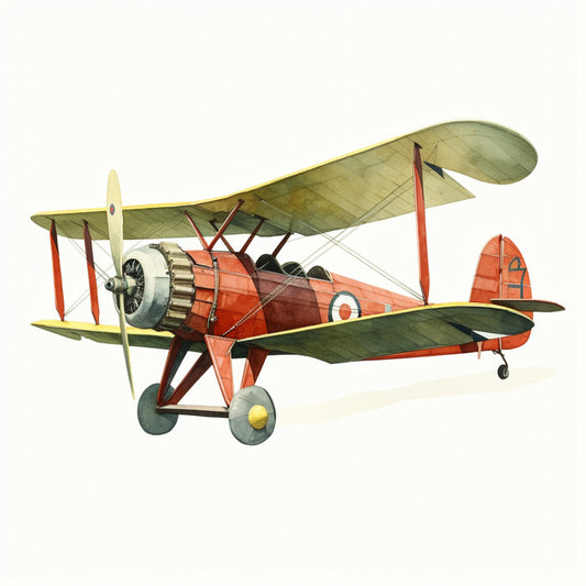 vintage airplane, biplane, red and green, sage green, cream, rust red, aviation, retro aircraft, steampunk, transportation, vintage travel, antique plane, whimsical, nostalgic, historical, 1920s, 1930s style, propeller plane, flying machine, military aviation, classic aircraft, adventure theme, travel theme, boy themed, masculine, steampunk style, retro vintage, heritage print, mechanical, engineering theme