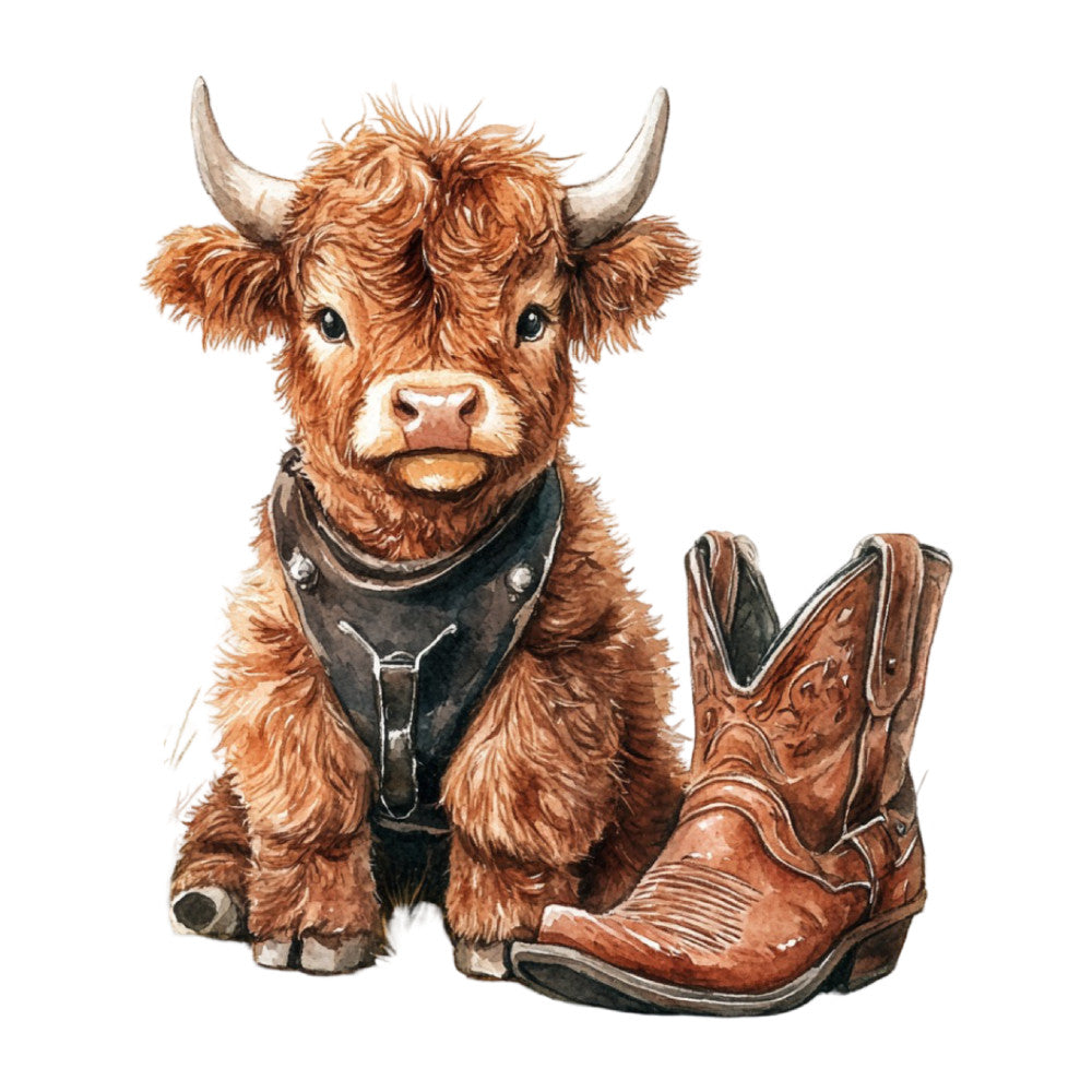 Cute Western Highland Cow Fabric Panel 12