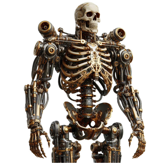steampunk, brass, copper, gold, bronze, mechanical, gears, cogs, industrial, skeleton, skull, gothic, dark academia, vintage machinery, metal, rivets, pipes, intricate details, scientific, anatomical, victorian, clockwork, metallic, brown, black, beige, cream, abstract mechanical, edgy, alternative