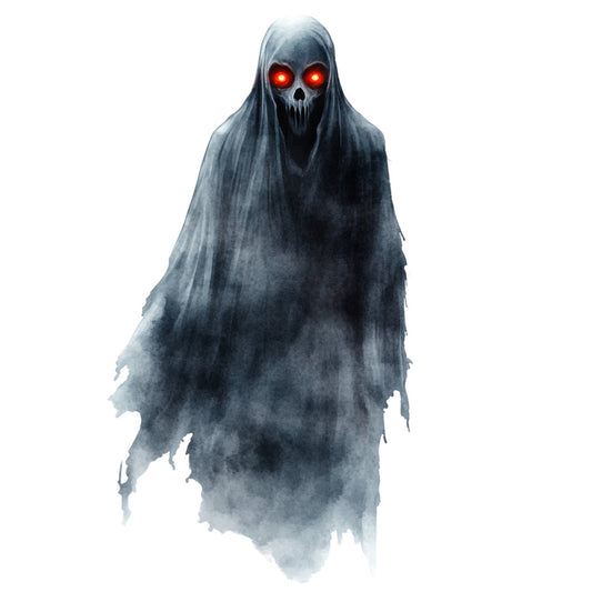 charcoal gray, dark gray, black, red eyes, skull, grim reaper, skeleton, ghostly, spooky, halloween, gothic, supernatural, haunted, eerie, horror, dark fantasy, mystical, ethereal, shadowy, moody, dramatic, abstract watercolor, smoky effect, translucent, creepy, death, night, dark style, alternative, edgy