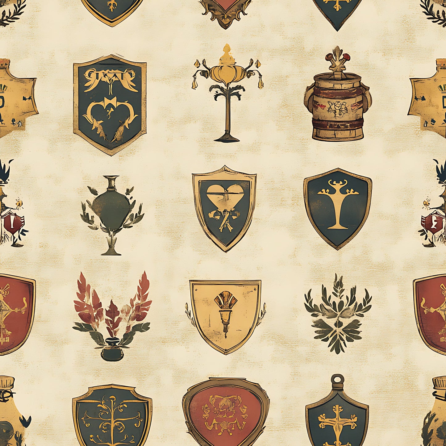 Rustic German Banners and Shields Pattern 9 Quilting Cotton Fabric