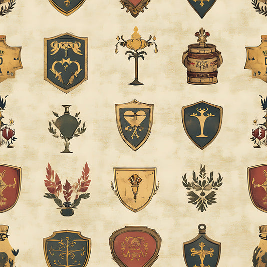 Rustic German Banners and Shields Pattern 9 Quilting Cotton Fabric
