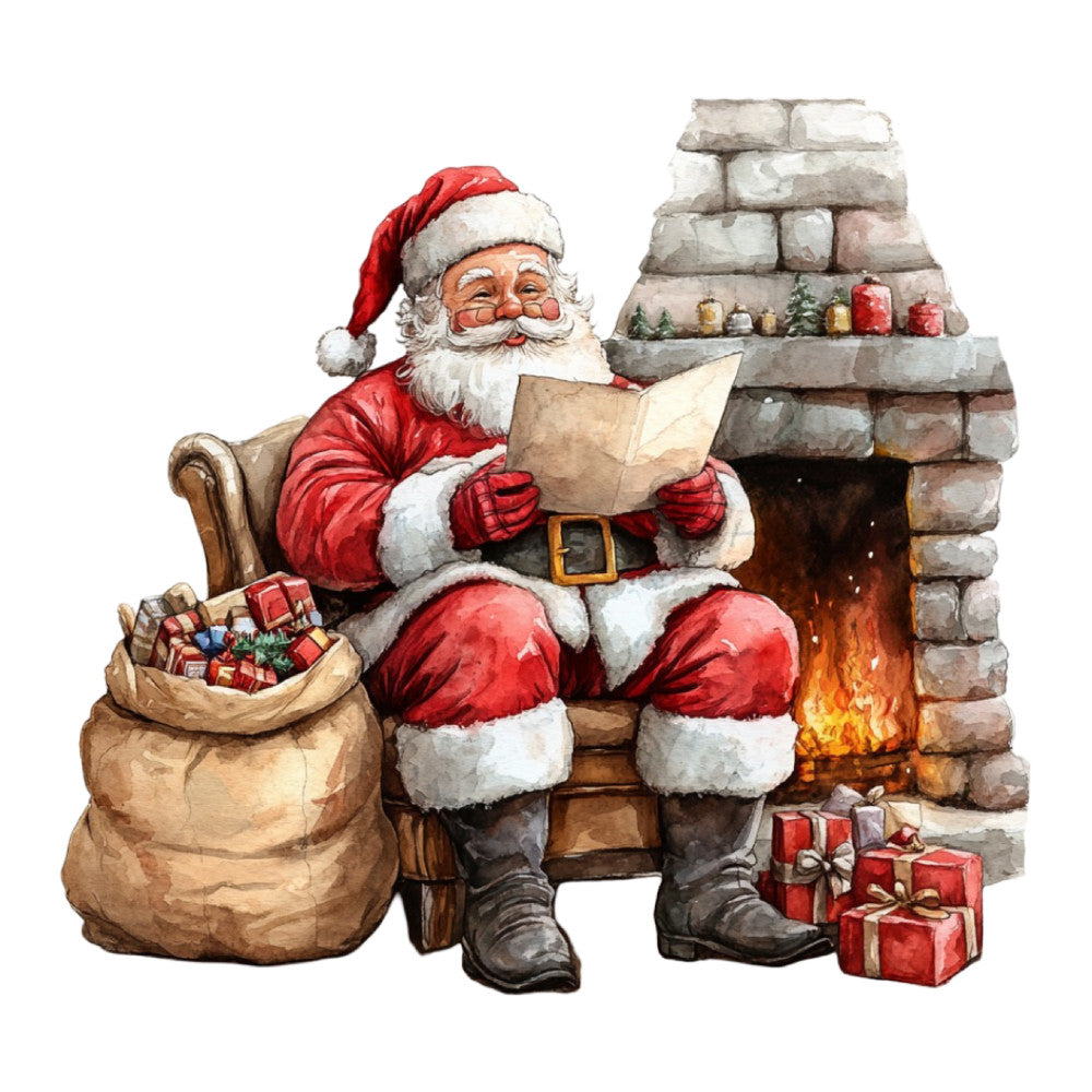 Watercolor Christmas Scene Fabric Panel 17