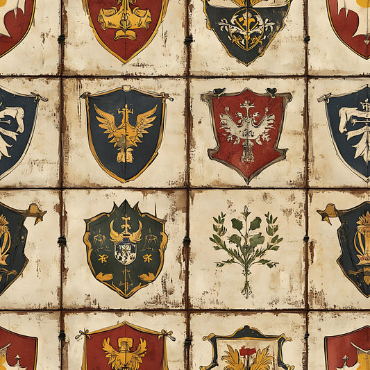 Rustic German Banners and Shields Pattern 16 Quilting Cotton Fabric