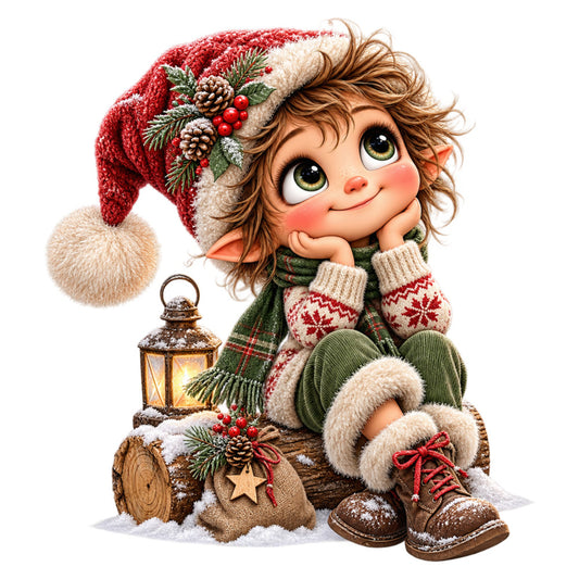 christmas, holiday, winter, red, cream, forest green, brown, tan, whimsical, cute, cheerful, gnome, elf, festive, pine cones, evergreen, snow, boots, sweater, knit pattern, plaid, traditional, cozy, rustic, children, playful, decorative, wall hanging, panel fabric