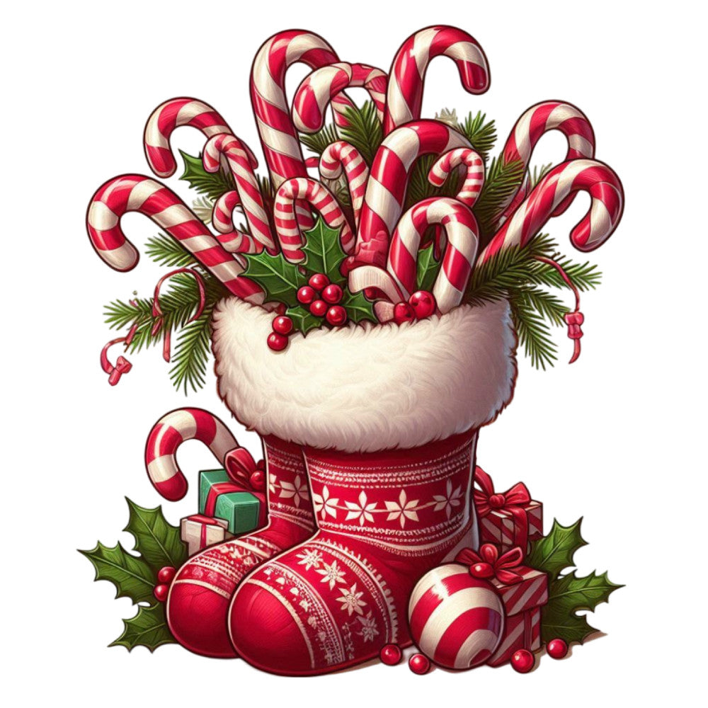 Christmas Stockings and Candy Canes Fabric Panel 9