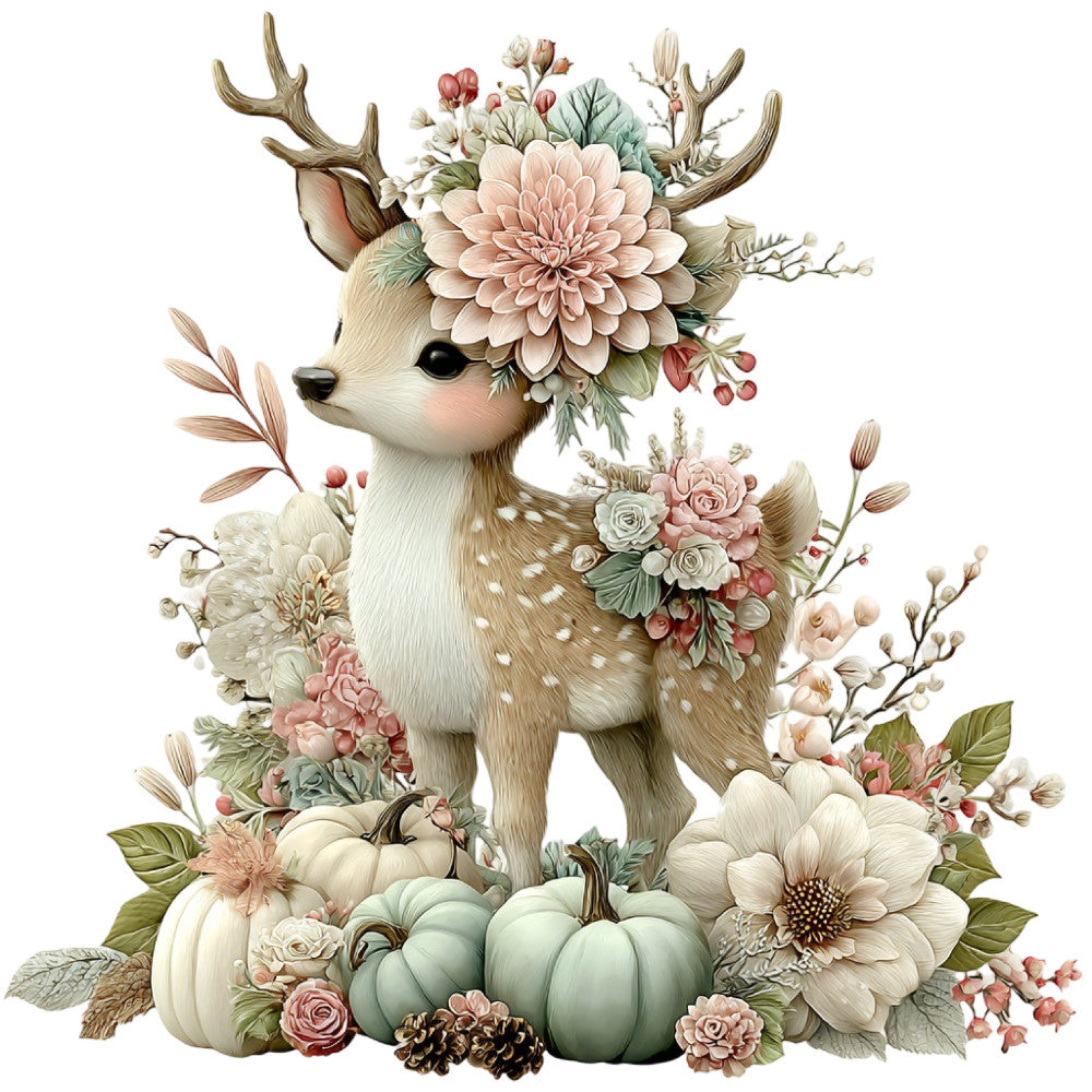 floral, deer, woodland, autumn, fall, nature, animals, whimsical, rustic, elegant, vintage, farmhouse, cottage core, blush pink, dusty rose, cream, ivory, sage green, soft green, tan, brown, pumpkin, dahlia, roses, peonies, seasonal, harvest, botanical, wall hanging, home decor