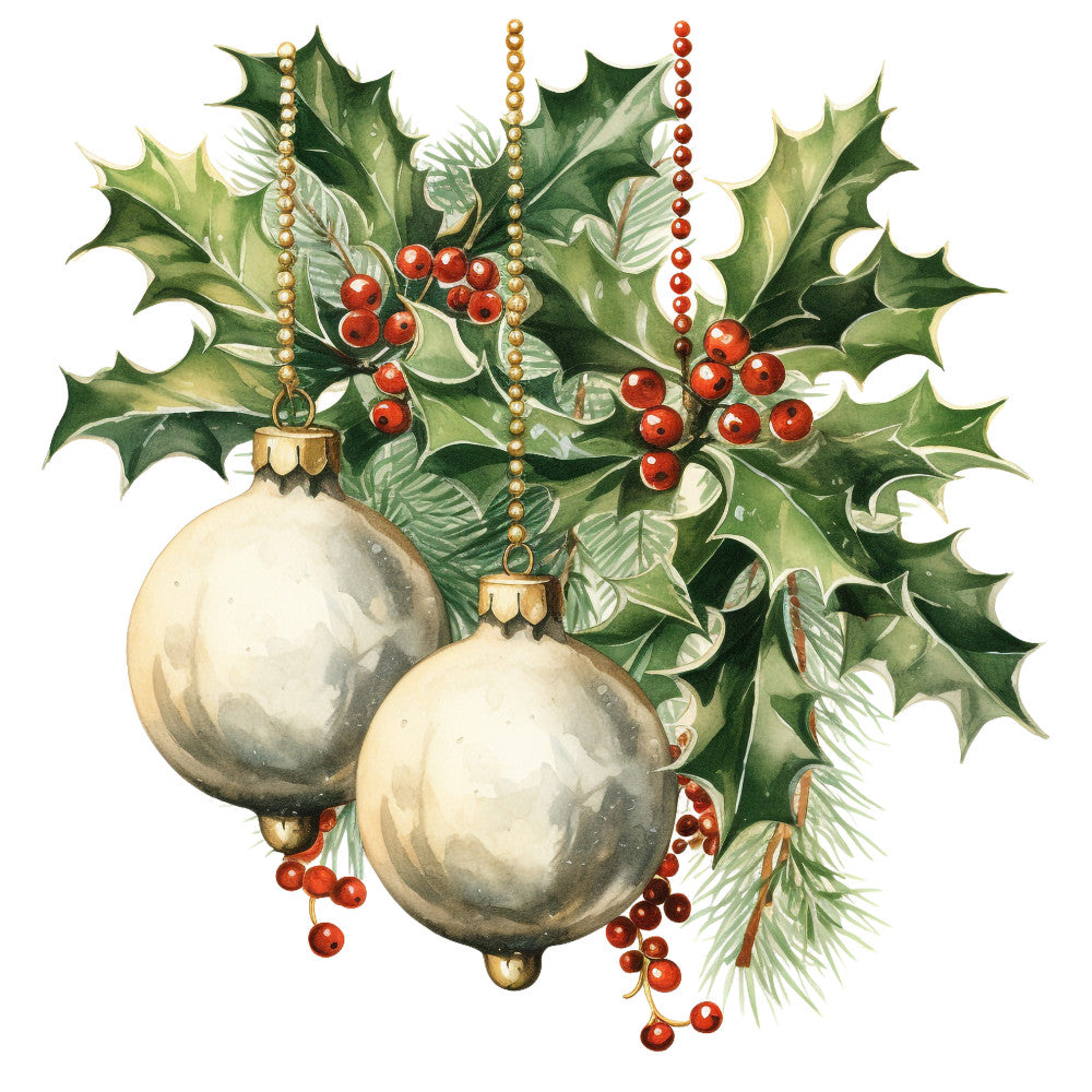 Holly and Baubles Fabric Panel 4
