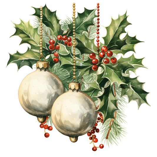 Holly and Baubles Fabric Panel 4
