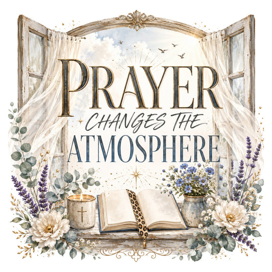 prayer, spiritual, inspirational, lavender, cream, white, sage green, eucalyptus, gold accents, floral, flowers, daisies, bible verse, religious, faith, vintage, rustic, elegant, whimsical, nature, birds, flying birds, open window, candle, cross, book, botanical, herbs, spring, summer