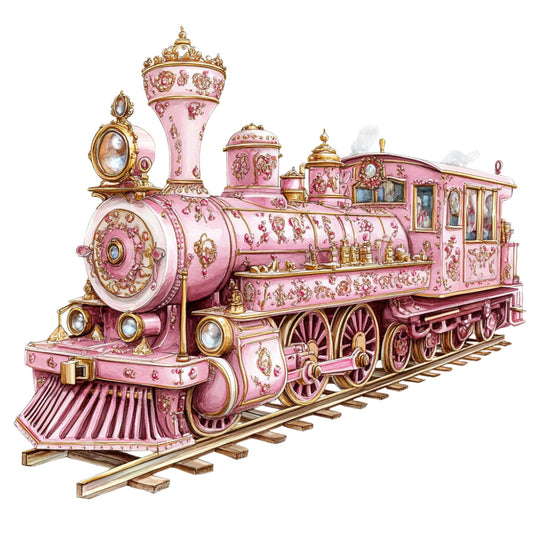 Pink Christmas Train Fabric Panel 1