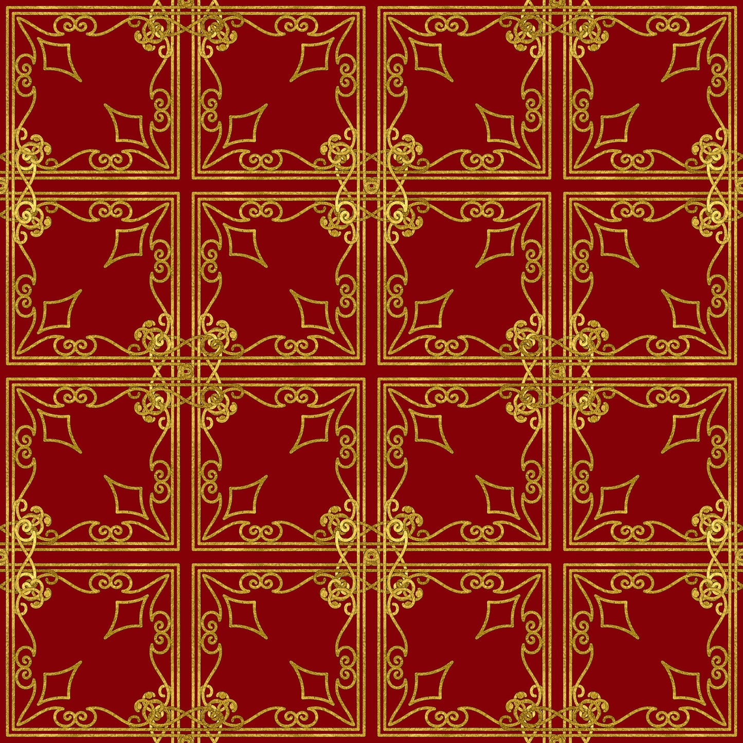 Red Gold Christmas Pattern 2 Quilting Cotton Fabric