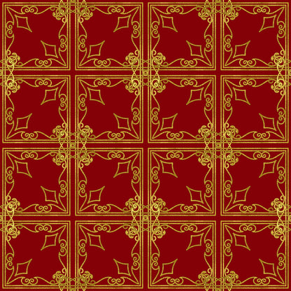 Red Gold Christmas Pattern 2 Quilting Cotton Fabric