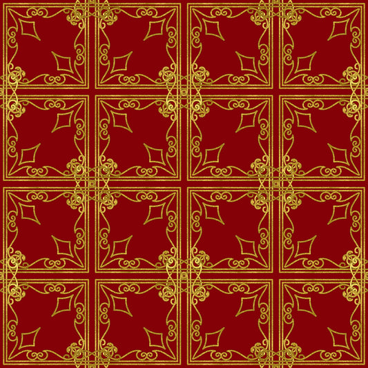 Red Gold Christmas Pattern 2 Quilting Cotton Fabric