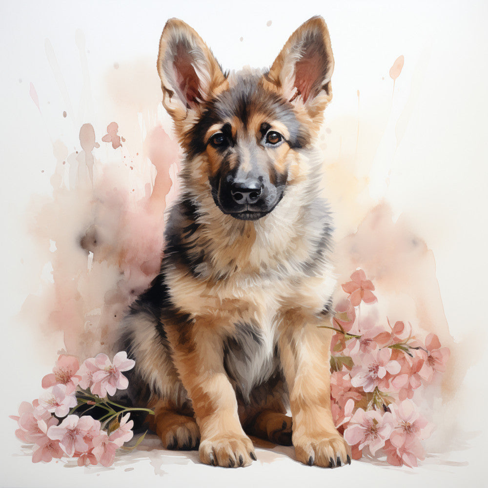 German Shepherd with Flowers Fabric Panel 1
