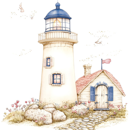 Watercolor Nautical Lighthouse Fabric Panel 11