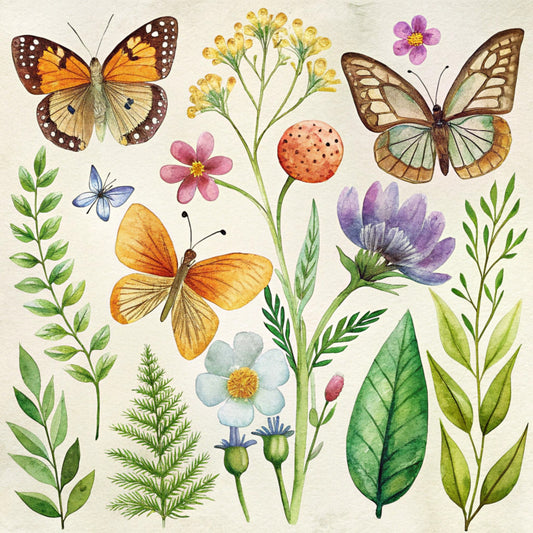 Floral Butterflies Scene Fabric Panel 10