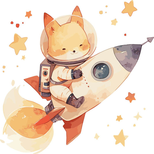 astronaut cat, space exploration, cosmic, celestial, rocket ship, orange, cream, tan, beige, rust, charcoal gray, stars, whimsical, playful, cute animals, nursery, baby, children's, kawaii, adventure, sci-fi, space theme, gender neutral, modern, illustration style, wall hanging, baby quilt