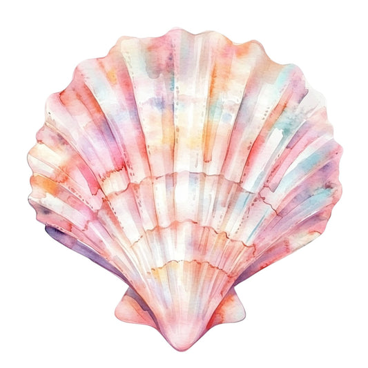 Watercolor Sea Shells Fabric Panel 3 featuring a vibrant, pastel-colored seashell design printed on premium quilting cotton.