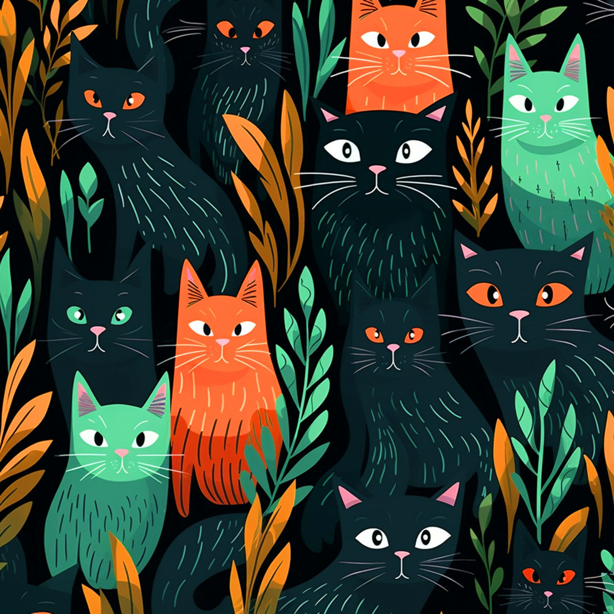 Midnight Whiskers Pattern 4 Minky Fabric