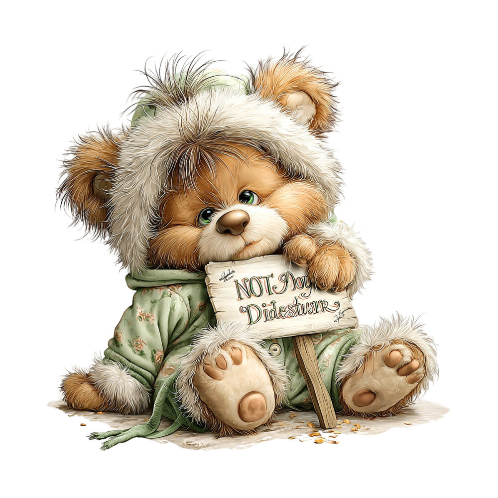 cute animal, fluffy dog, teddy bear, whimsical, children's, baby, soft colors, sage green, cream, tan, brown, adorable, playful, character panel, storybook, nursery, sweet, innocent, puppy, furry friends, vintage inspired, gentle, cozy, woodland, friendly, charming, soft illustration, decorative panel