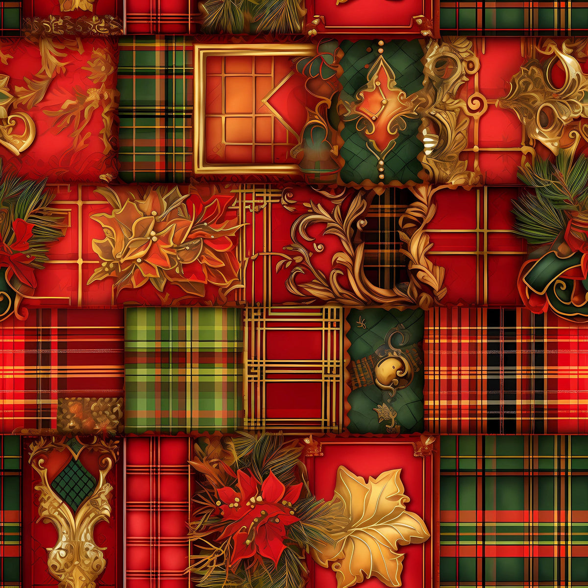 Gilded Tartan Blooms Pattern 6 Minky Fabric