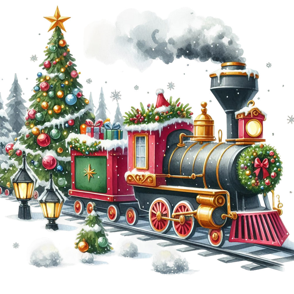 Christmas Spirit Trains Fabric Panel 6