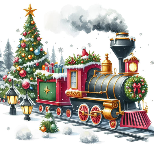 Christmas Spirit Trains Fabric Panel 6