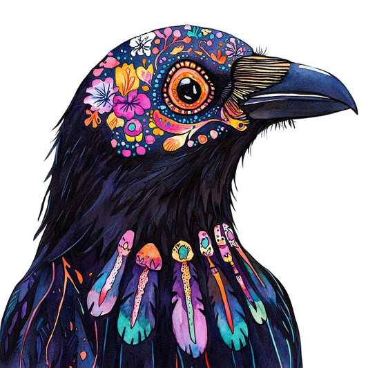 navy blue, dark blue, vibrant colors, orange, pink, yellow, turquoise, coral, purple, floral, flowers, birds, eagle, nature, animal, whimsical, bohemian, artistic, decorative, colorful, tropical, exotic, artistic bird, detailed, ornate, wall art, art panel, contemporary, modern folk art