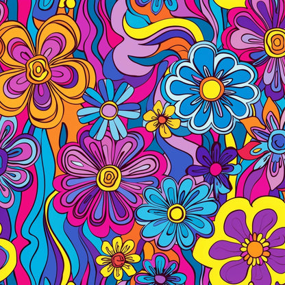 Rainbow Hippie Flowers Pattern 3 Quilting Cotton Fabric