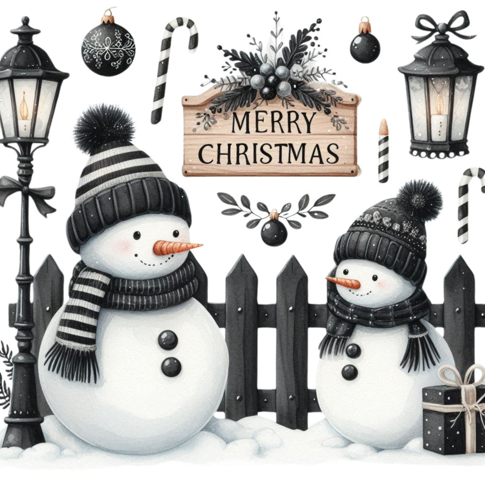 Black Hat Snowmen Fabric Panel 17