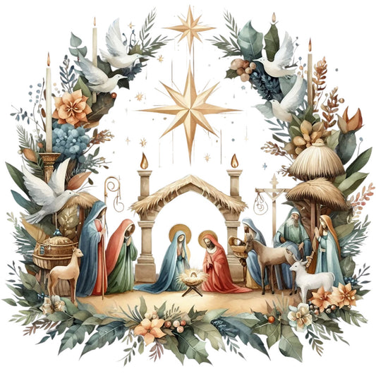 Detailed Christmas Nativity Scene Fabric Panel 7