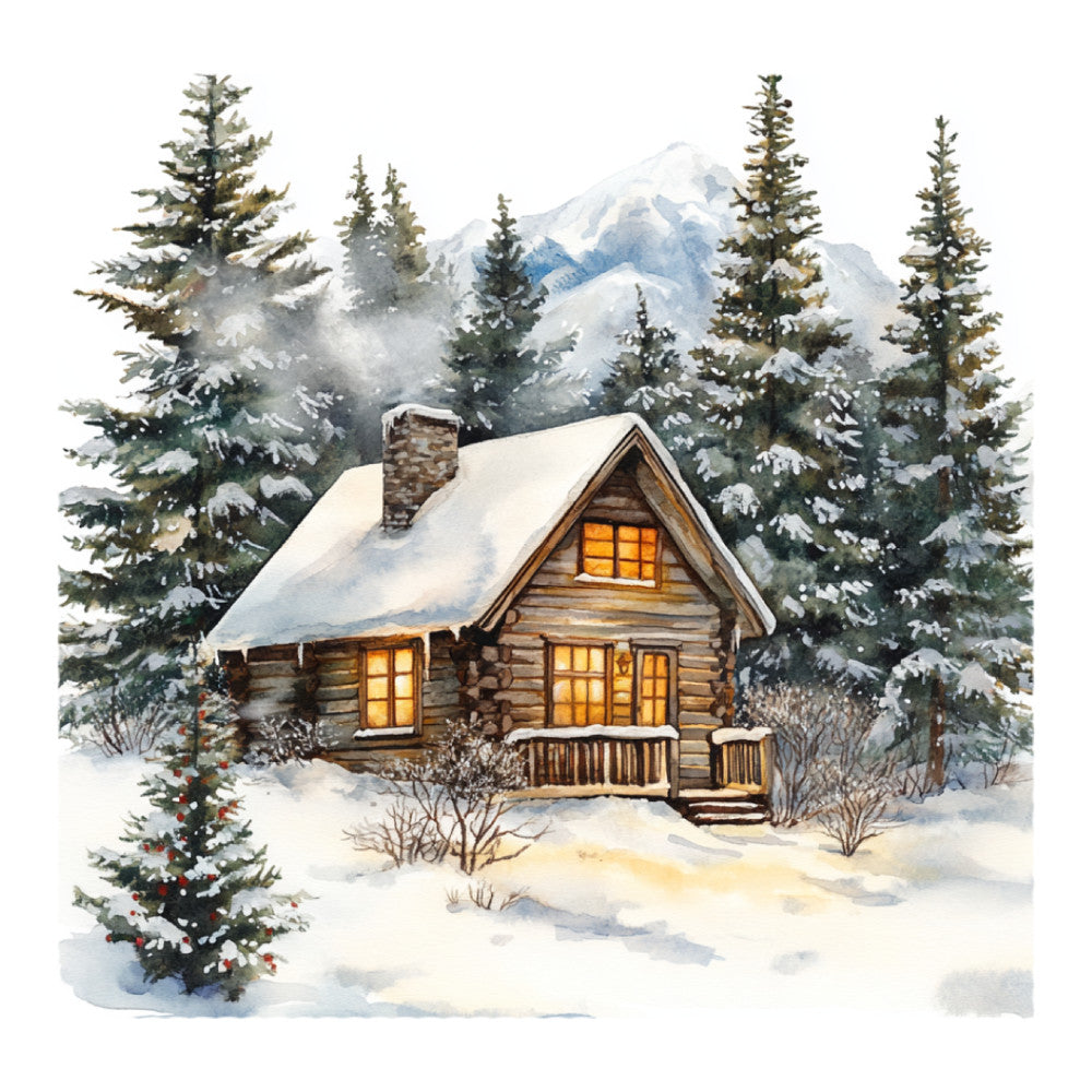 Watercolor Christmas Scene Fabric Panel 15