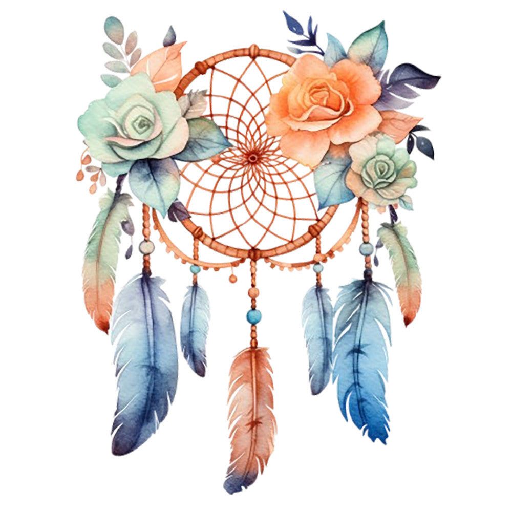 Watercolor Dream Catcher Fabric Panel 10 featuring soft pastel flowers and feathers printed on premium quilting cotton.