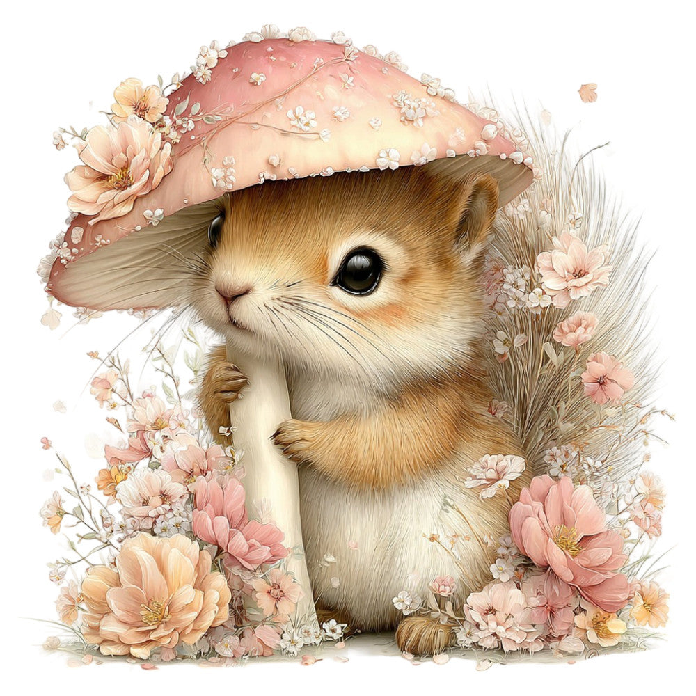 cute animal, woodland creature, guinea pig, hamster, floral design, pink flowers, peach flowers, cream flowers, pastel colors, dusty rose, blush pink, soft peach, ivory, whimsical style, spring theme, nature theme, garden flowers, peonies, daisies, baby nursery, children's fabric, gentle aesthetic, romantic style, vintage floral, botanical, decorative hat, wearable art, storybook illustration, sweet design, feminine style