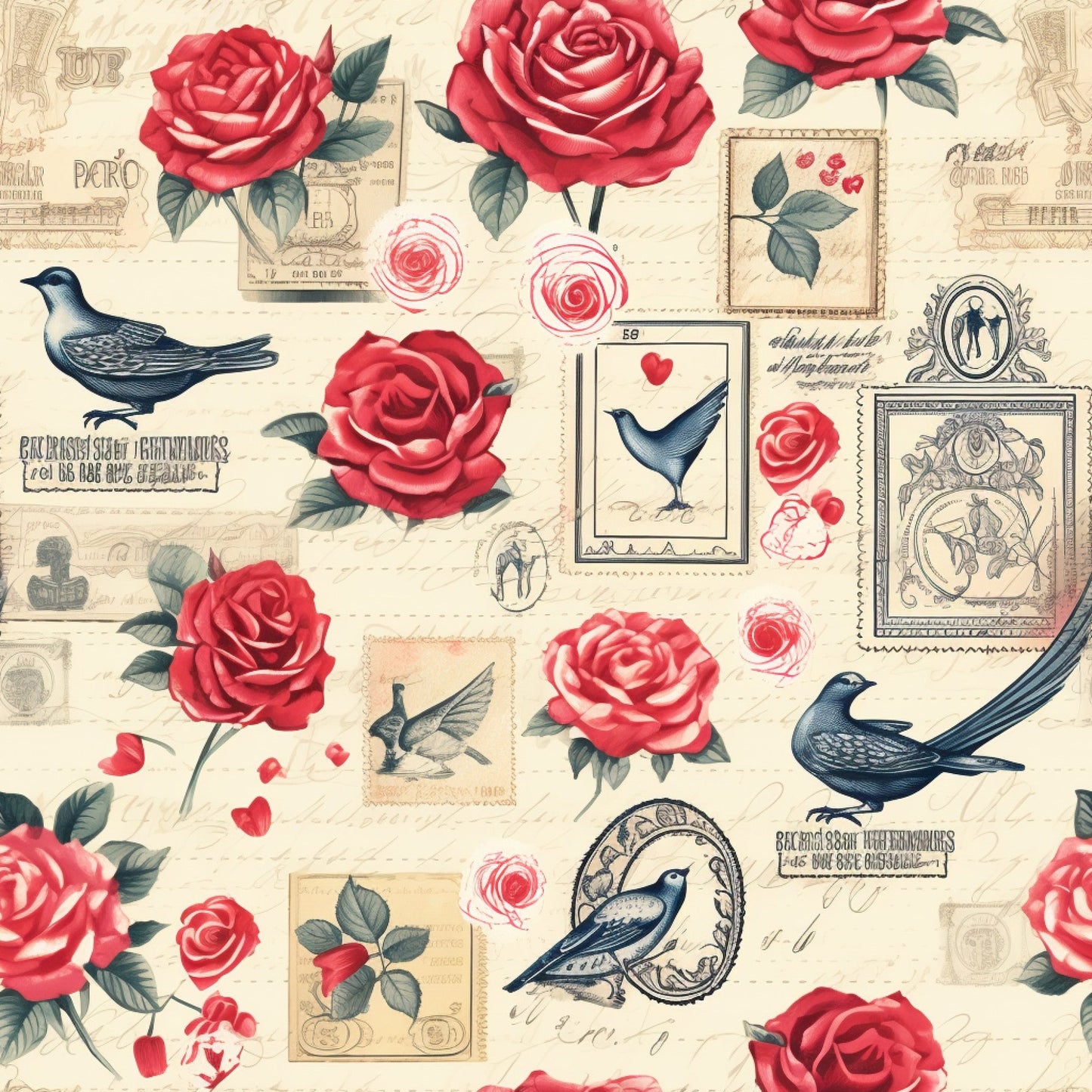 Vintage Love Stamps Pattern 9 Quilting Cotton Fabric